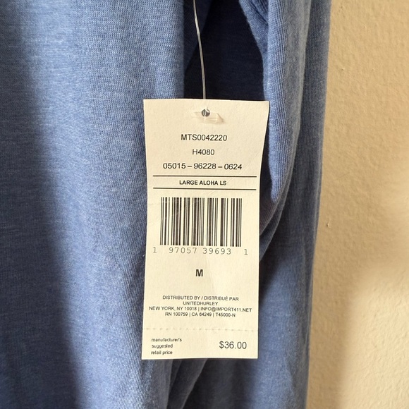 NWT Hurley Blue Aloha Long Sleeve T-Shirt Size Medium - Picture 8 of 10